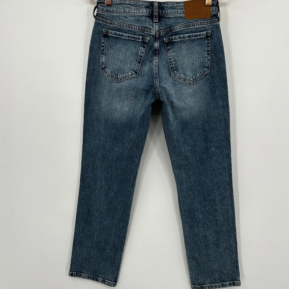 Aeropostale Womens Mid Rise Ankle Straight Jeans Blue‎ Medium Wash Size 0R New